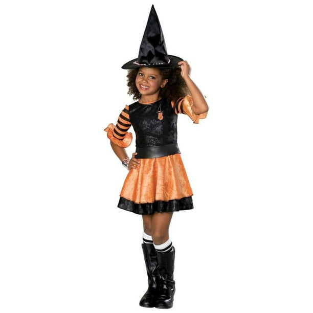 Pretty Witch Wicked Black Orange Cute Fancy Dress Up Halloween Child Costume 